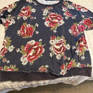Free People Navy floral oversized sweatshirt.
